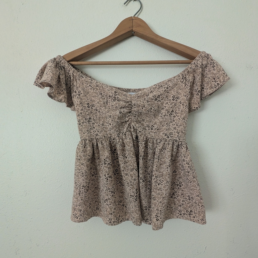Japna Milkmaid Style Top, XS Earthtone Floral Print
